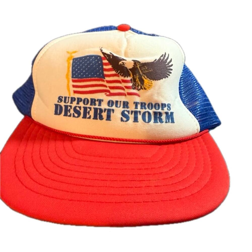 Support Our Troops Desert Storm Eagle Flag Flat Bill Snapback Rope Hat Otto